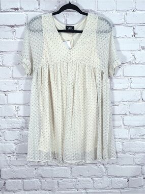 New Vici x Fate Babydoll Dress Swiss Dot Cream Mini Pullover Size XS